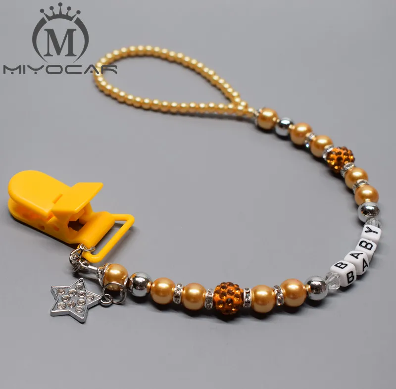 

Personalised -Any name Bling golden luxurious rhinestone hand made pacifier clips/soother holder Dummy clip/Teethers clip