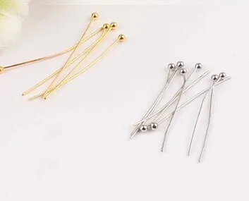 

500pcs/lot , 50mm long 0.5mm ball head pins in silver or golden plated clasps & hooks for crystal jewelry findings