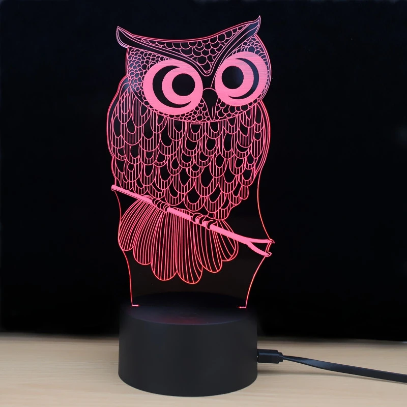 LED Night Light Shining Td182 7 Color Changing 3D Lamp Owl Touch Atmosphere | Освещение