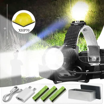 

8000lm XHP70.2 most powerful Led headlamp Headlight XHP70 head lamp flashlight torch Lantern 8000mah 18650 battery XHP50