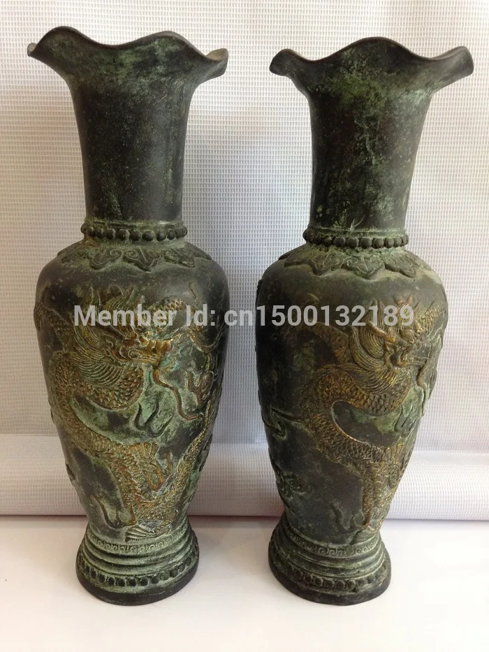

xd 0059 Chinese Handmade Bronze Brass Statue Dragon and Phoenix Vase