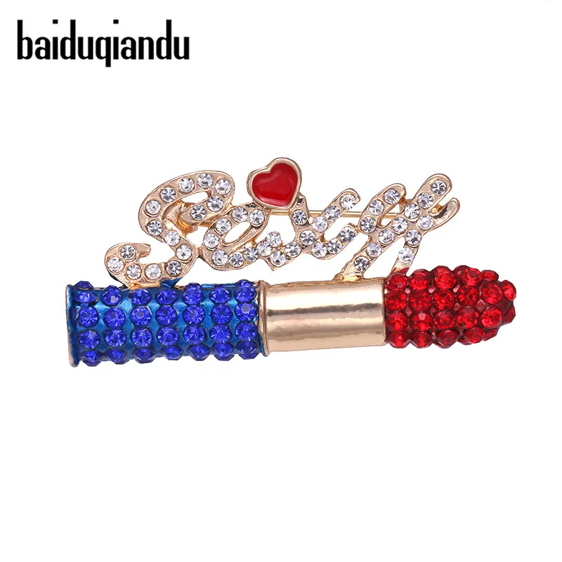 

baiduqiandu Sexy Red Crystal Lips Brooches Enamel Lipstick Pins Women Ladies Sexy Mouth Corsage Scarf Clothes Clips Jewelry