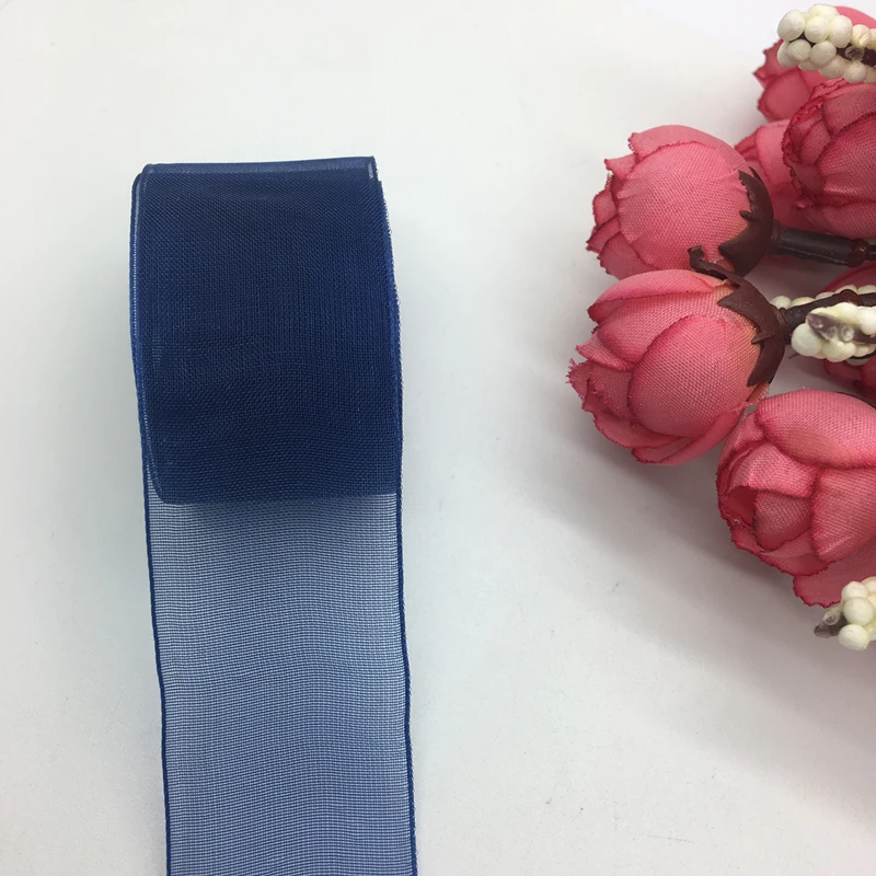 5 ярдов/партия "(25 мм) лента из органзы бант для свадебного украшения, кружевных ремесел - Цвет: Navy blue