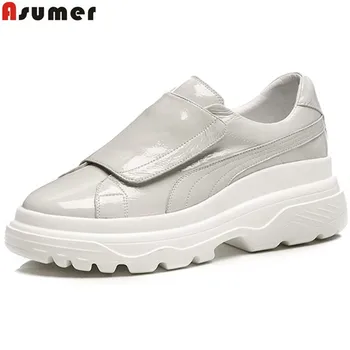 

ASUMER black fashion spring autumn flat shoes woman round toe casual sneaker shoes genuine leather women flats 2020 new arrive