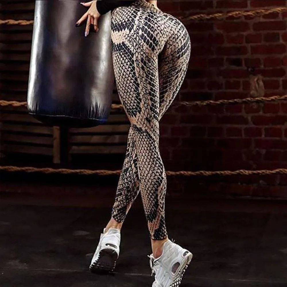 2019 summer hot new fashion fitness leggings snake pattern print nine points leggings Slim high waist casual women