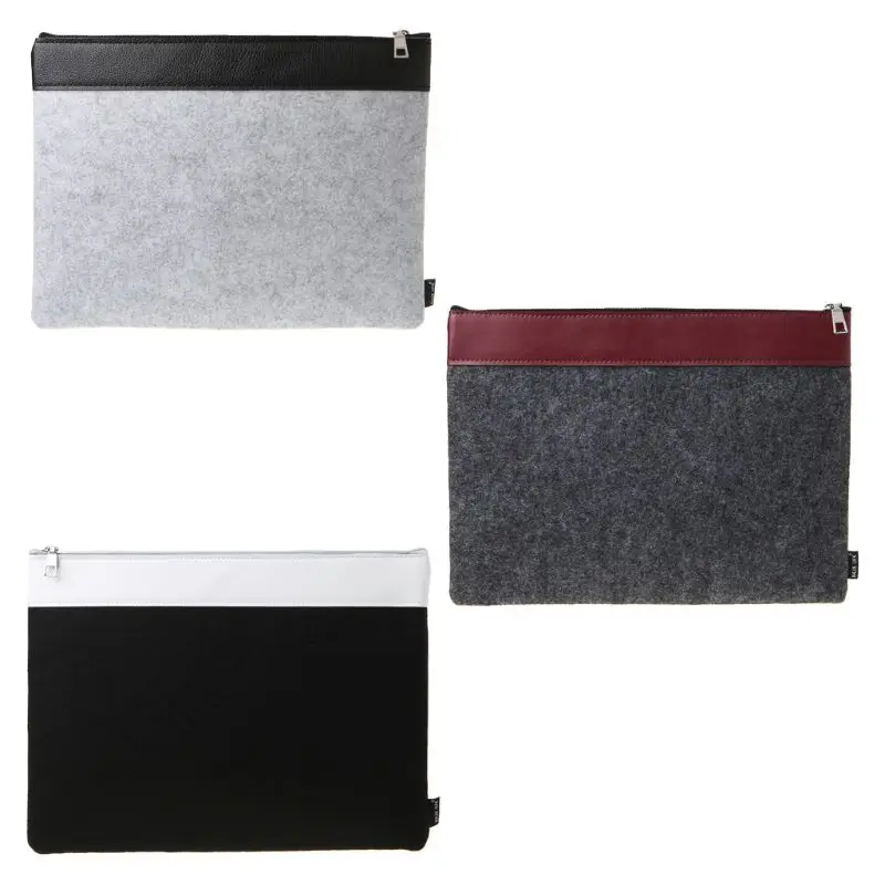 

Portable Wool Felt Zipper Document Bag Portfolio A4 File Folder for Office School Stationery Supplies