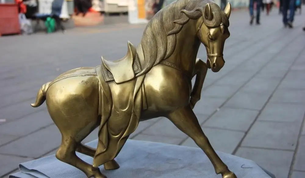 

12 Chinese Folk Brass Copper Feng Shui Lucku Running War Horse Steed Art Statue
