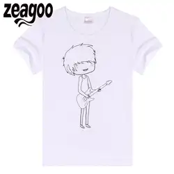 Zeagoo короткие Повседневное одноцветное Plain Crew Neck Slim Fit Мягкий Для женщин рукавами футболка белая Гитары 04