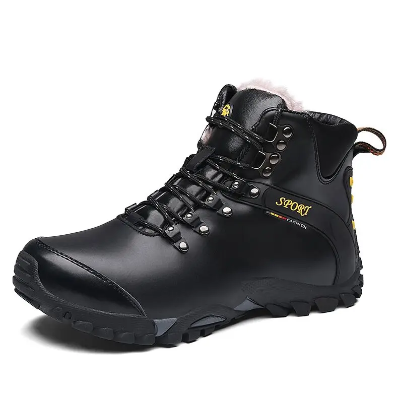 ZUNYU/Дизайнерские мужские зимние кожаные ботинки мужские зимние ботильоны водонепроницаемые теплые ботинки на меху chaussure homme; размеры 38-47 - Цвет: BLACK Fur