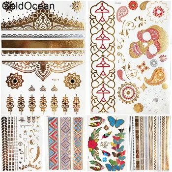 

Jewelry Henna Mandala Skull Temporary Tattoo Gold Metallic Girl Neck Arm Tattoo Stickers Totem Women Body Legs Flash Tatoo Chain