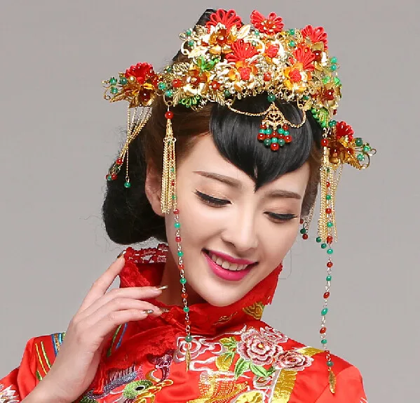 Chinese-Handmade-Bridal-Tiaras-Vintage-Bridal-Hair-Accessories-Red-Gold-Green-Multicolor-Suit-Chinese-Style-Wedding