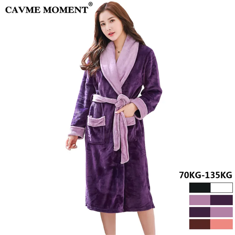 

2019 CAVME 6XL Plus Size Winter Flannel Bathrobe Robe for Women Femme Ladies Bathrobes Warm Sleepwear Night Gown Dress 70-135KG