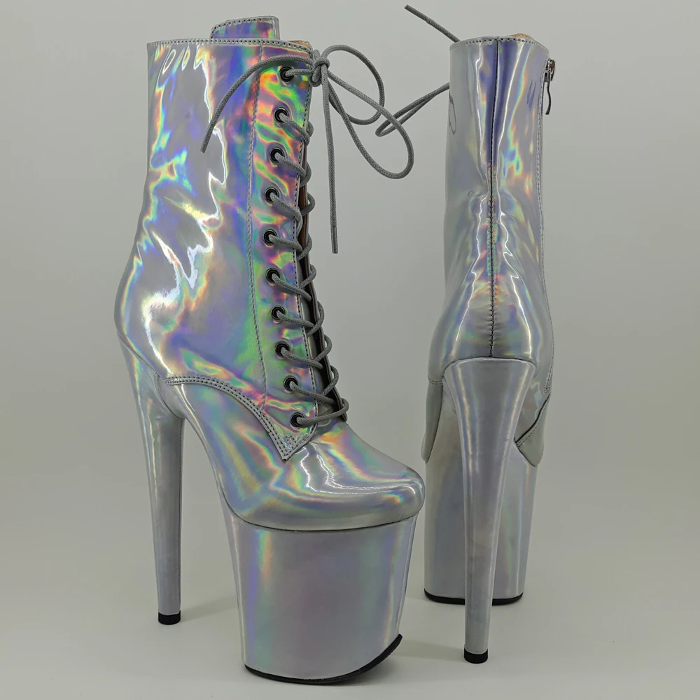 Leecabe/блестящие Серебристые туфли для танцев на шесте 20 см/8 дюймов ботинки на платформе с высоким каблуком высокие ботинки для танцев на шесте с закрытым носком