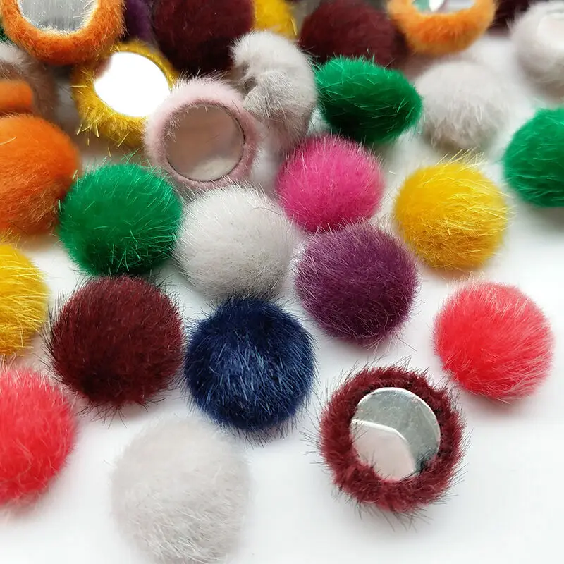 

suoja 50pcs/lot 15mm Faux Fur Fabric Covered Button Flatback Flower Center Craft
