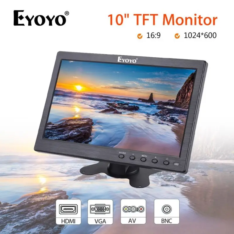 

EYOYO EM12N 10" TFT LCD Monitor BNC AV VGA HDMI Input Built-in Speaker 1024*600 for CCTV DVD Security