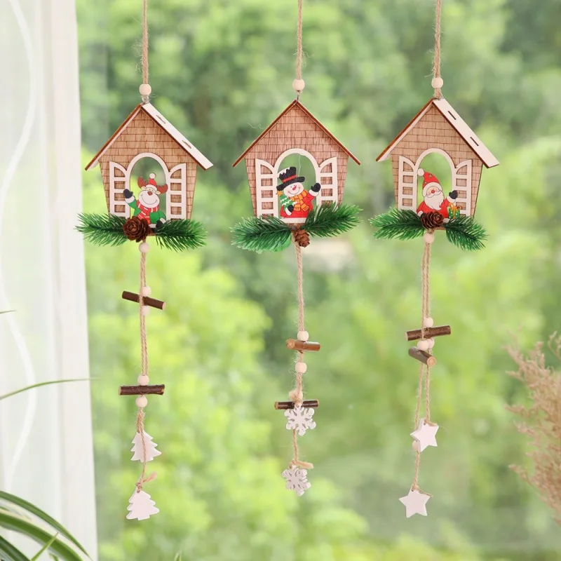 

Mini Christmas Wooden Hanging Ornaments Pendant String with Burlap Rope for Home Christmas Tree Bar Shop Decor Y