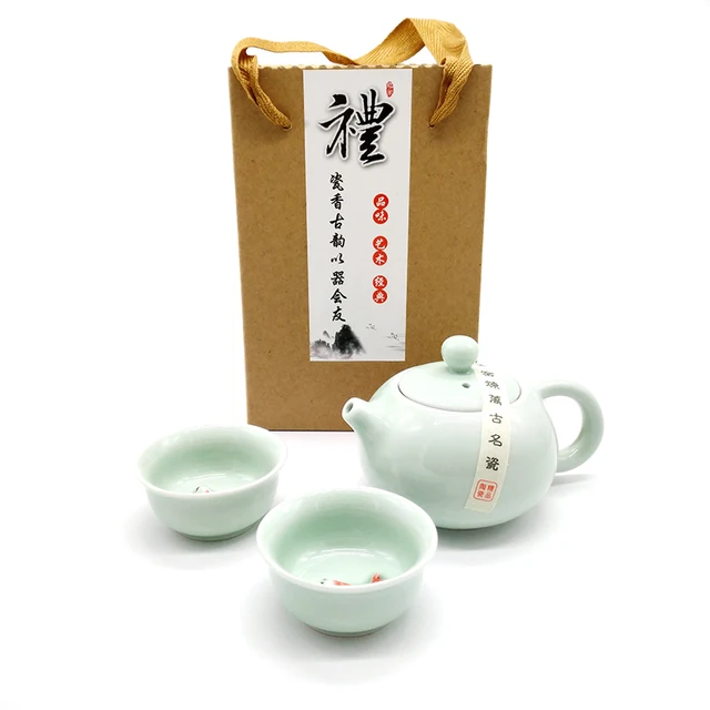 Special Price Exquisite Celadon Kung Fu Tea set 1Pot 2cups,China tea set,Ceramic Tea Cup,Travel Tea Pot Chinese Porcelain Teacup Set Drinkware