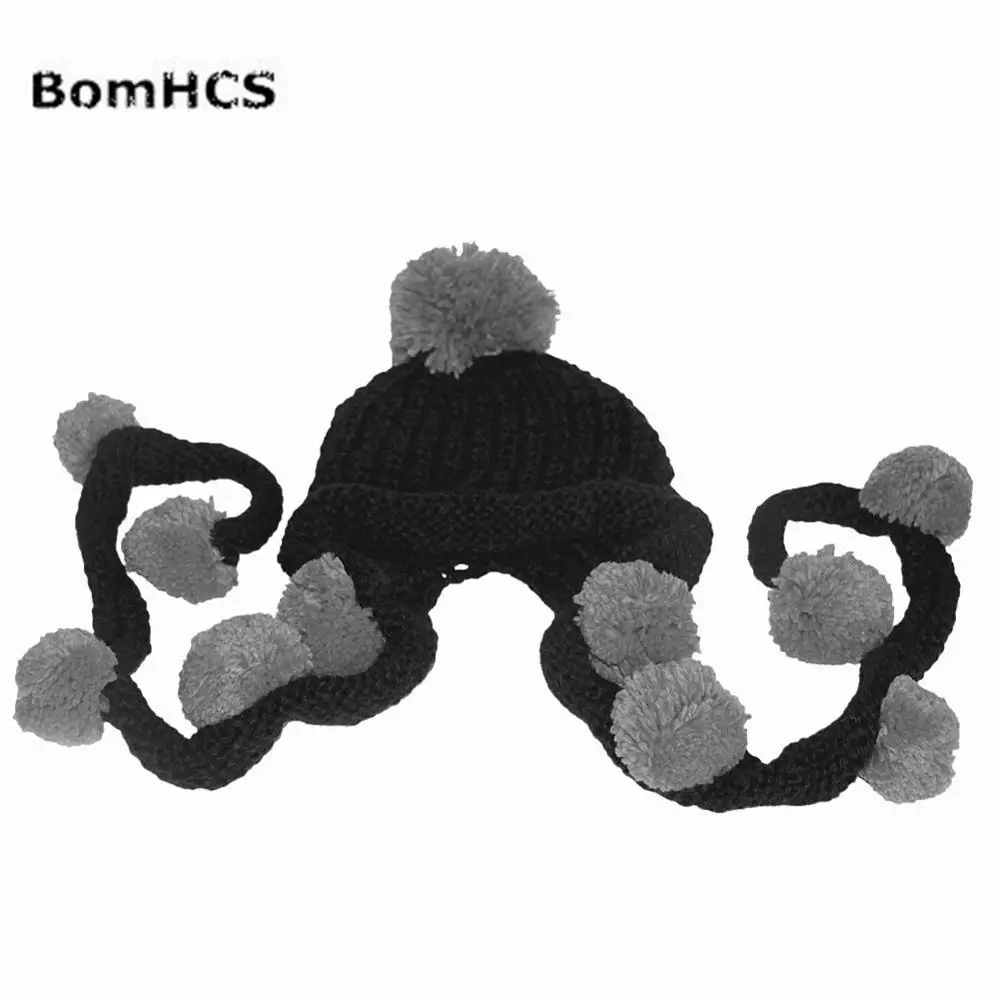 BomHCS зимняя теплая Толстая ручная шапочка вязанные шапки кепки с множеством милых псов - Цвет: Серый