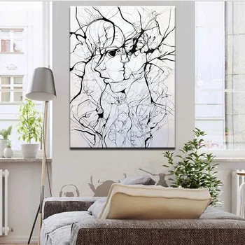 

Abstract Portrait Canvas Painting Print Poster Hand-drawn Line Drawing Wall Art Picture for Living Room Home Decoration Gift