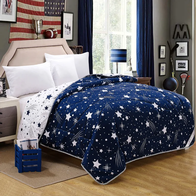 

100% Microfiber Fabric Summer Throw Quilts Comforter Starry Printed Queen King Size Bed Cover Sheets Soft Blanket Single Quilts45