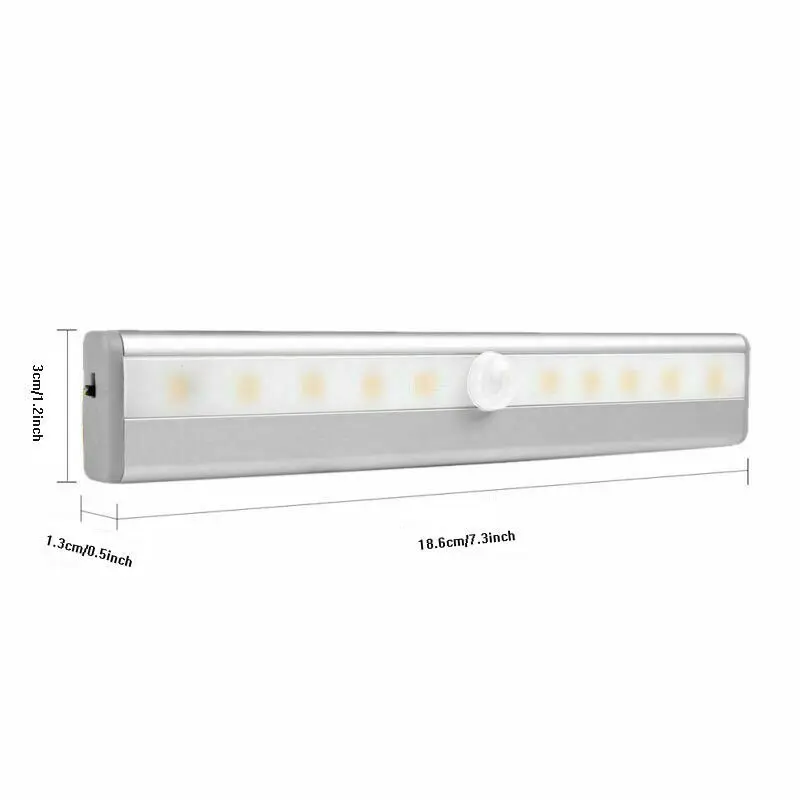 10 Светодиодный светильник с датчиком движения для шкафа, беспроводной ночной шкаф с питанием от батареи