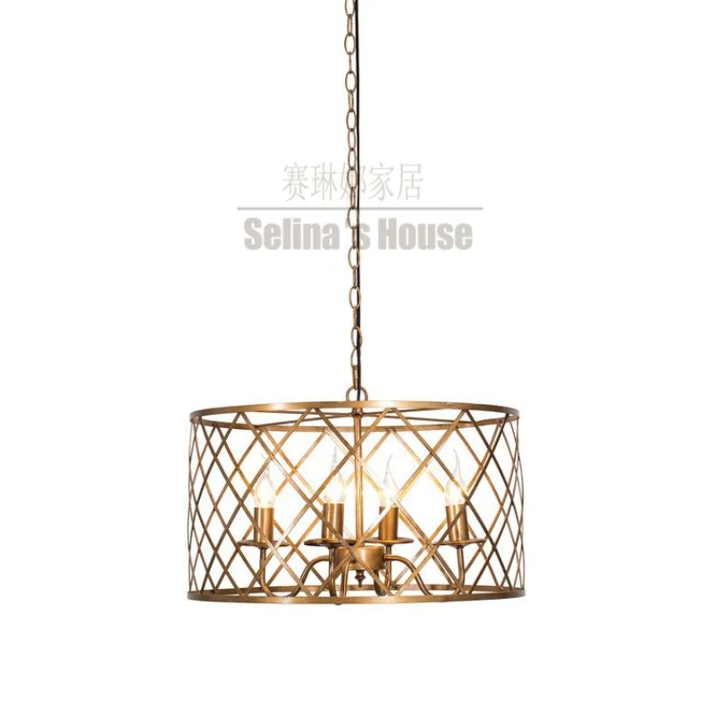 

American retro creative grid chandeler lights Metal Shade Chandelier Light Fixture for Living Room Kitchen Dining lampadari