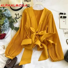 Женская шифоновая блузка ALPHALMODA плиссированная Блузка с V