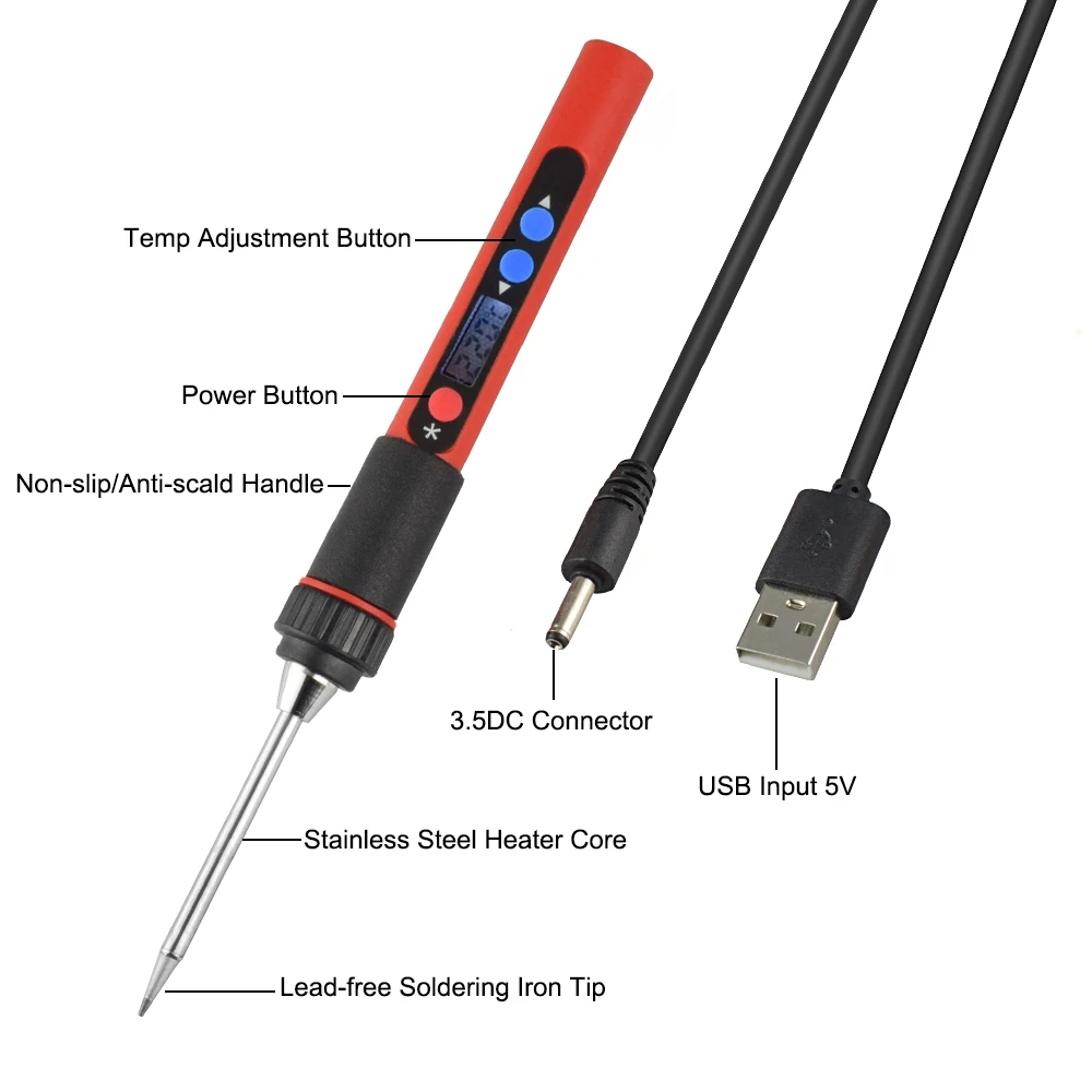 NEWACALOX USB 5 в 2 а 10 Вт Цифровой температурный Регулируемый паяльник Комплект портативная Бессвинцовая сварочная паяльная станция с переключателем набор инструментов