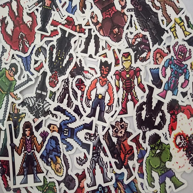 

64Pcs/Lot Pixel Stickers For MARVEL Super Hero DC For Car Laptop Notebook Skateboard Batman Superman Hulk Iron Man