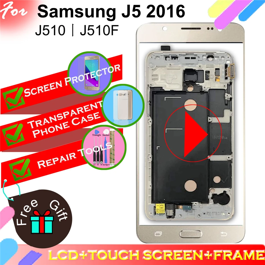 SM-j510FN/F/M/H/DS рамка lcd для Samsung Galaxy J5 j510 J510FN J510F J510M J510H дисплей кодирующий преобразователь сенсорного экрана в сборе