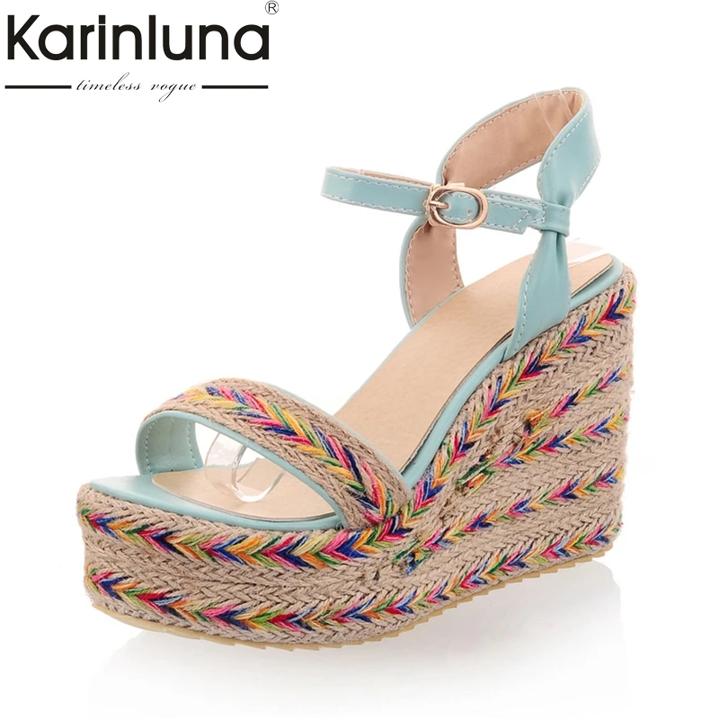 

Karinluna Fashion Leisure Large Sizes 32-43 Bohemia Style Wedges High Heels Women Shoes Sandals Ankle Strap Summer Beach Shoes