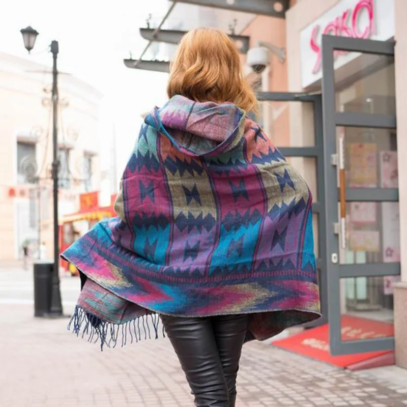 Женское пальто с капюшоном LaMaxPa Модное пончо в стиле ретро|scarf tribal|shawl scarffashion scarf |