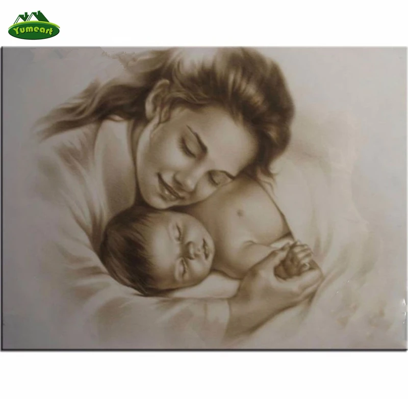 

YUMEART Mother and Baby Needlework Diamond Embroidery Home Decor Diamond Mosaic Pattern Full Square 5D DIY Diamond Painting