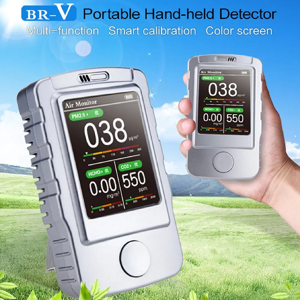 

2019 Digital Air Detector Gas Analyzer Air Quality Formaldehyde Carbon Dioxide TVOC PM1.0 PM2.5 PM10 Monitor for Household Car