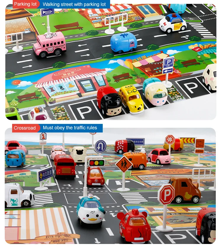 39Pcs City Map Car Toys Model Crawling Mat Game Pad for Children Interactive Play House Toys (28Pc Road Sign+10Pc Car+1Pc Map)