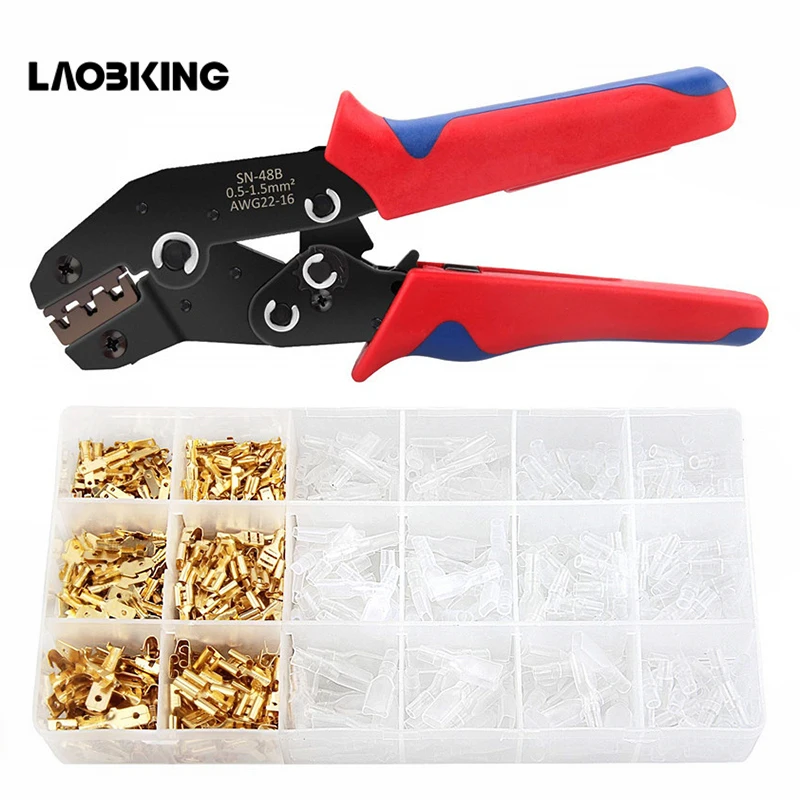

48B 0.1-1.5mm2 Crimping Pliers Self-adjustable Plier Tube Needle Crimp Connector Insulated Tools With 600pcs Wire Terminals Box