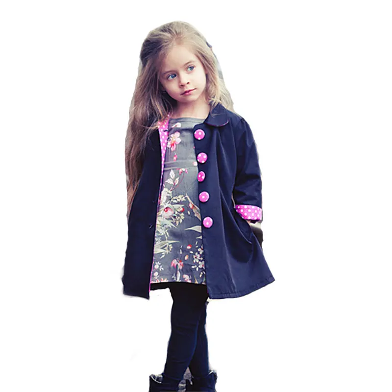2016 Children Girls Outerwear Fashion Long Sleeve Button Spring Coat