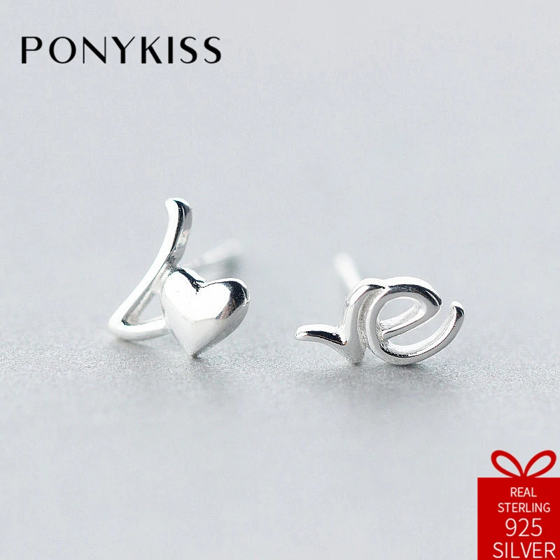 

PONYKISS Trendy S925 Sterling Silver Minimalist Heart Asymmetric Stud Earrings Women Jewelry Accessory Birthday Party Gift