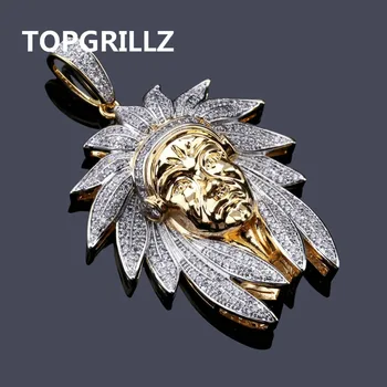 

Men's Bling Bling Iced Out Cubic Zircon Chief Necklace & Pendant With 4mm Tennis Chain Hip Hop Gold Color CZ Jewelry Gifts