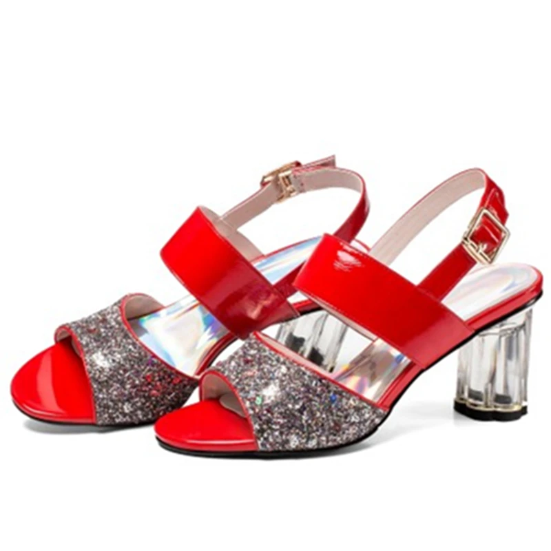 Ouqinvshen Bling Red Summer Sandals Plus Size Peep Toe Buckle Strap Mixed Colors Rubber High Heels Strange Style Ladies Pumps Ouqinvshen Bling Red Summer Sandals Plus Size Peep Toe Buckle Strap Mixed Colors Rubber High Heels Strange Style Ladies Pumps
