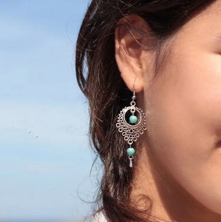 

2017 New Fashion Personality National Wind Retro Droplets Earrings Jewelry Wholesale Beaded Long Earrings Wholesale Women