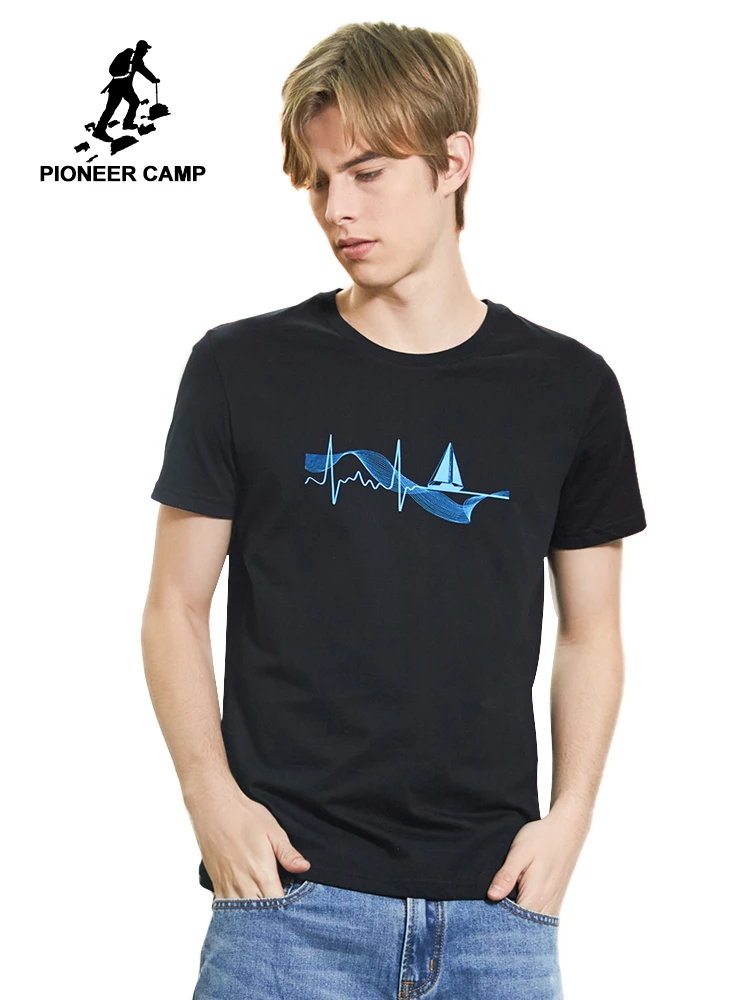 

Pioneer Camp 2019 New Arrival Black T shirt Men Casual Audio Frequency Printed tshirt for Male 100% Cotton Tops Mens ADT906158