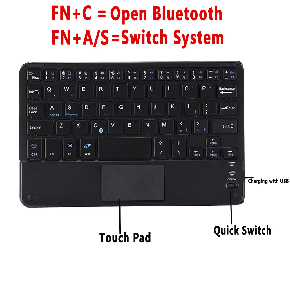 TouchPad Keyboard Case for Samsung Galaxy Tab3 Tab 3 8 8.0 SM-T310 SM-T311 T310 Pu Leather Cover Bl