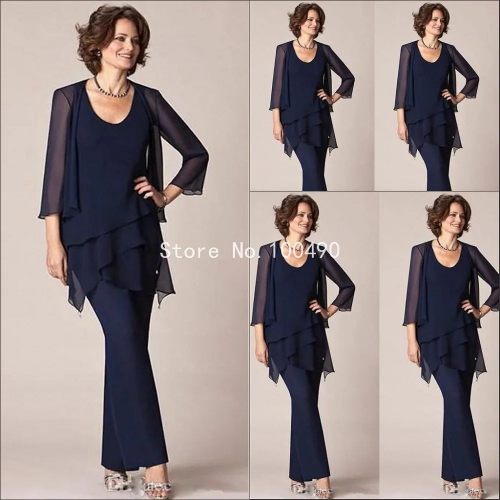 chiffon three piece pant suit