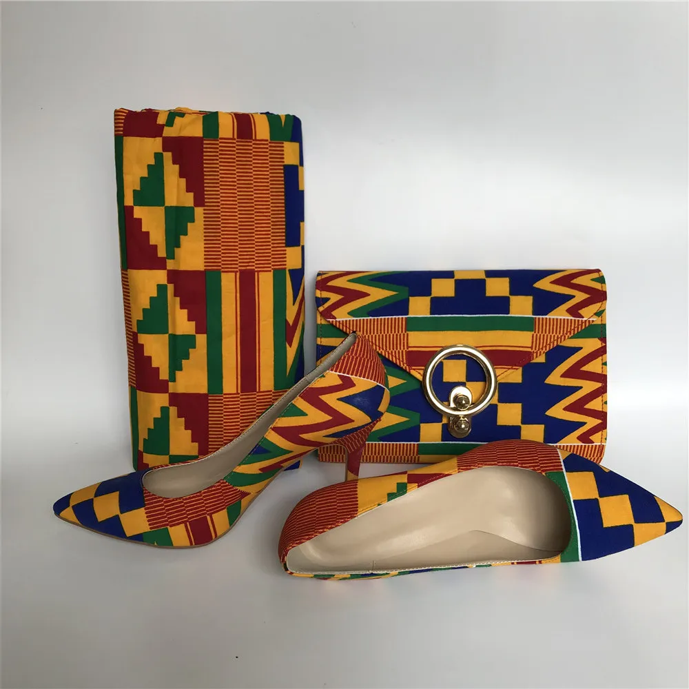 Новейший комплект из туфель и сумочки из восковой ткани женские мягкие туфли-лодочки с сочетающейся сумочкой-клатчем размеры 36-43,, A95-16