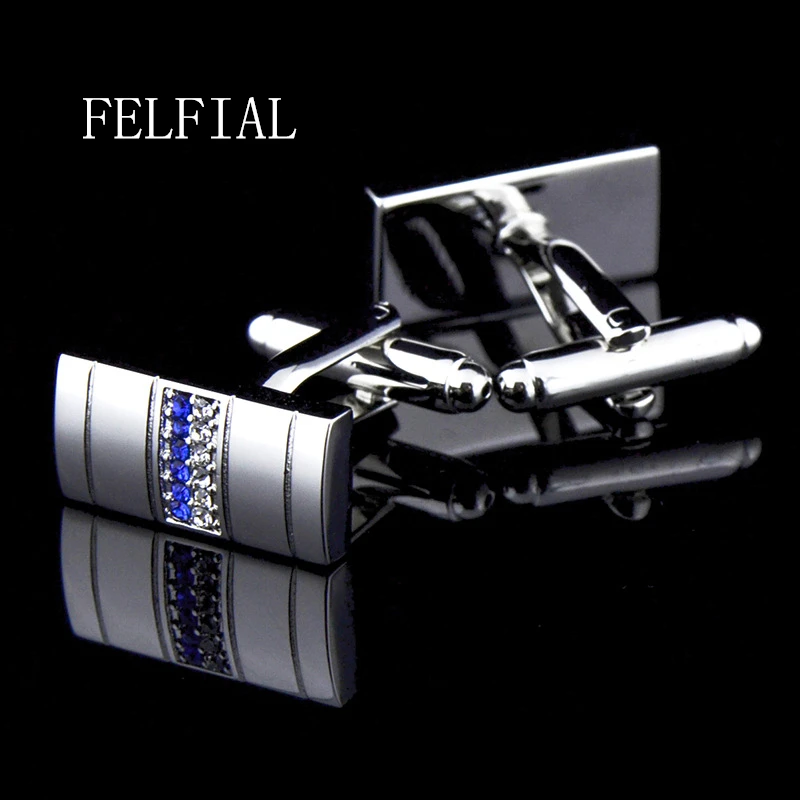 

Jewelry french shirt cufflink for mens Brand blue crystal metal Cuffs link Button male High Quality Luxury Wedding Free Shipping