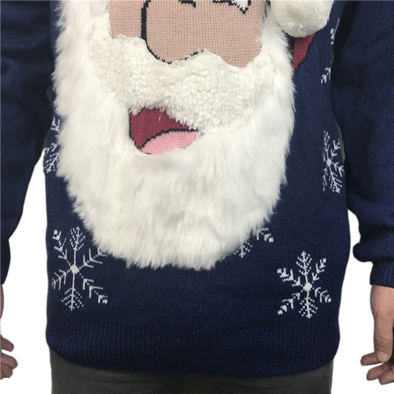 Funny Knitted Bearded Santa Claus Ugly Christmas Sweater for Men Cute Men's Fuzzy Fluffy Xmas Pullover Jumper Oversized S-2XL