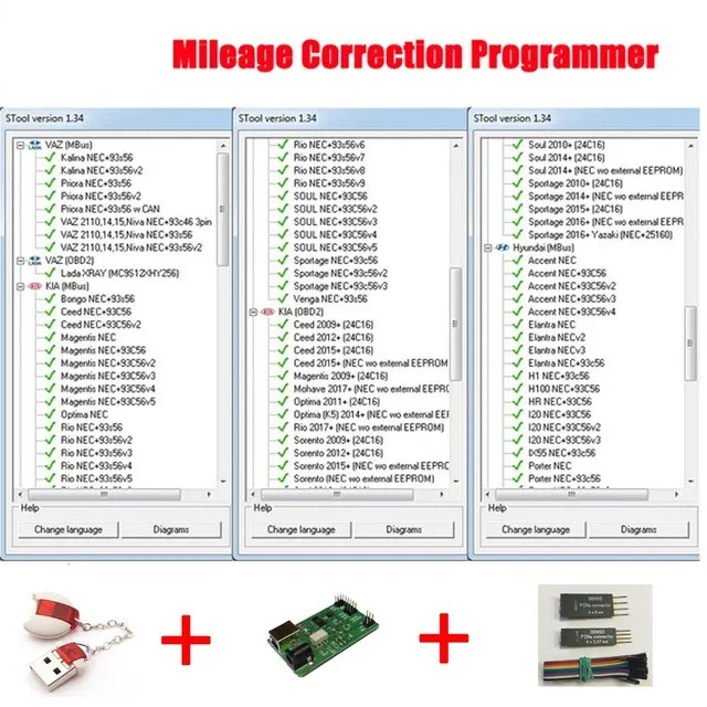 

RIOOAK Odometer Correction Software MTool V1.34 Dongle + Denso adapter + Denso Pin Wires Cable Mileage Correction Programmer