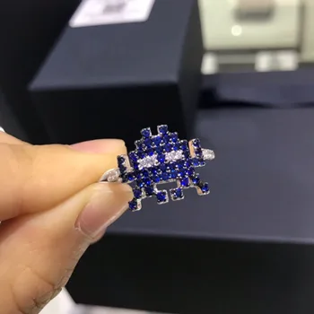 

UMGODLY Luxury Brand Robot Ghost Finger Ring Blue Cubic Zirconia Stones Women Girls Fashion Jewelry