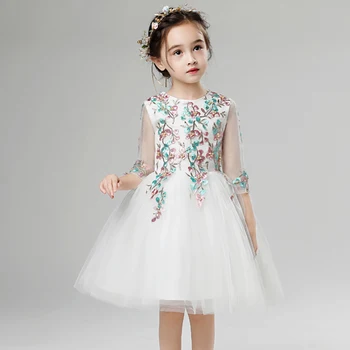 

Lace Beads Evening Gowns White 2020 Flower Girl Dress Formal Pageant Cute O-neck Ball Prom Gown Kids Occasion Drsses